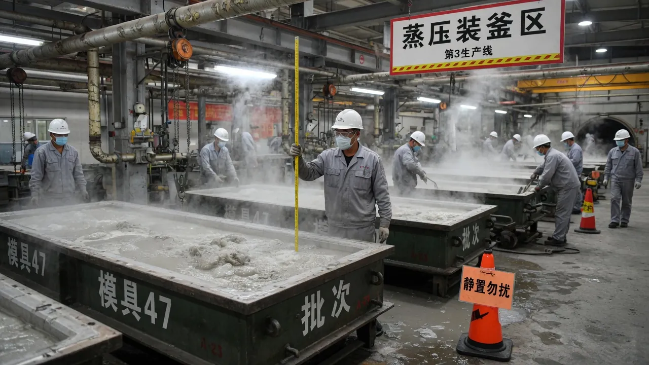 加气厂模箱中料浆如面包涨发
