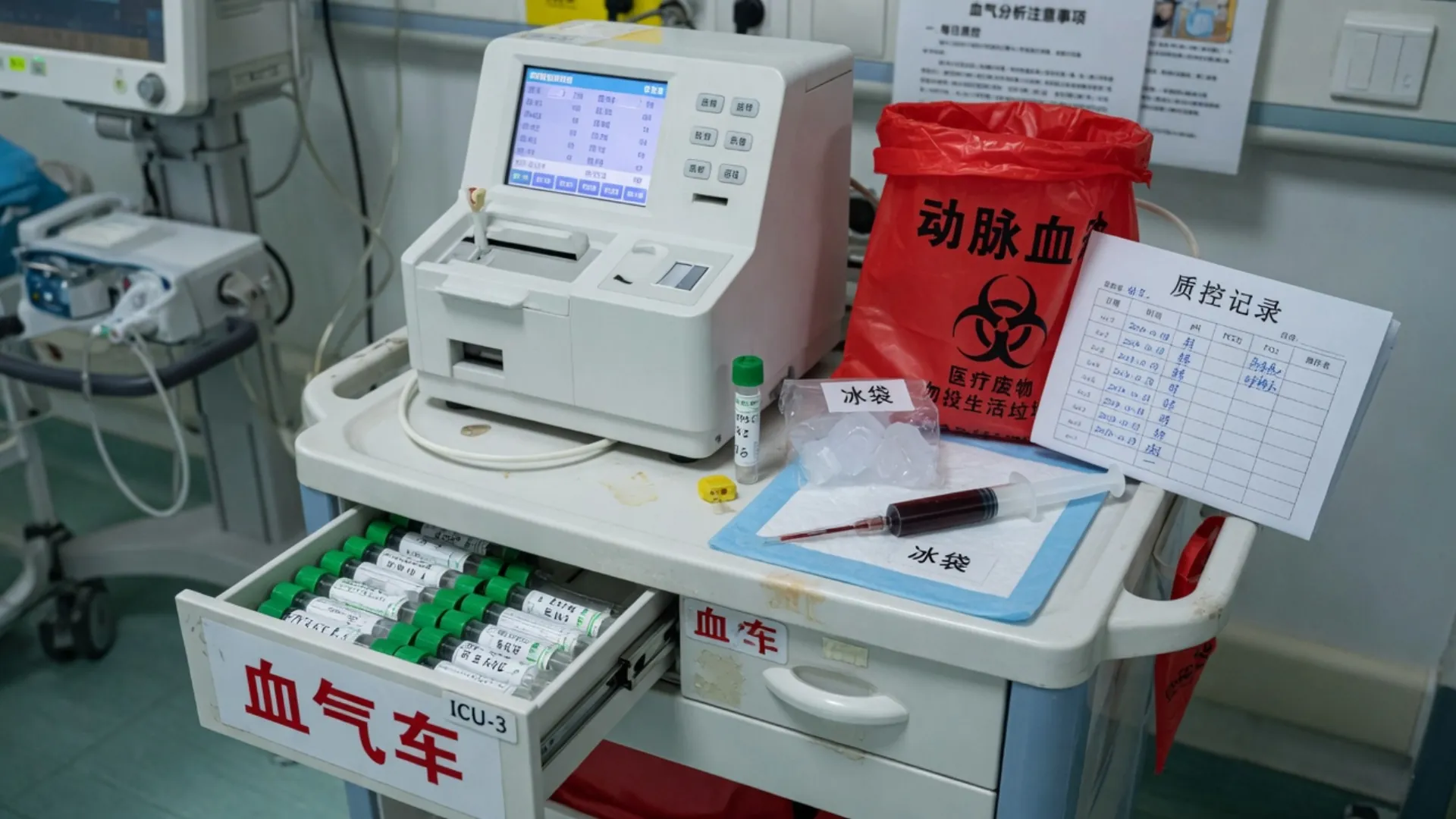 ICU 床旁血气分析仪与动脉血注射器