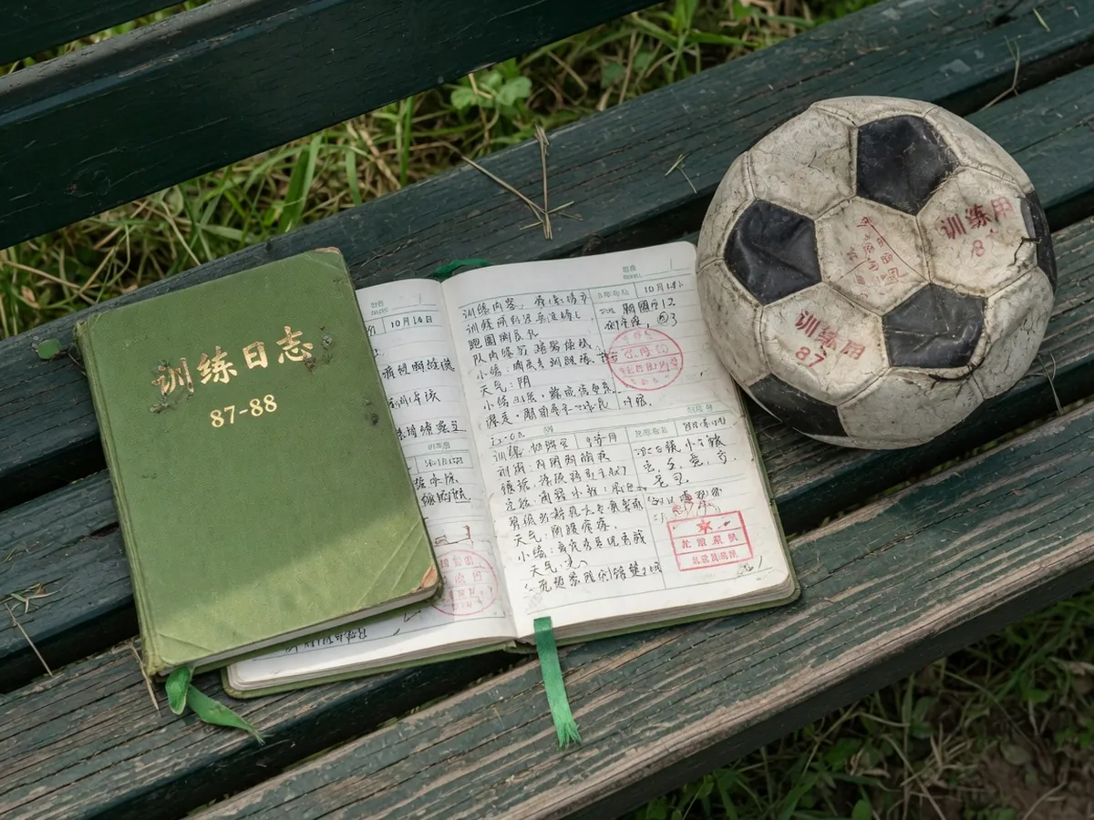 球场边摊开的训练护照与足球