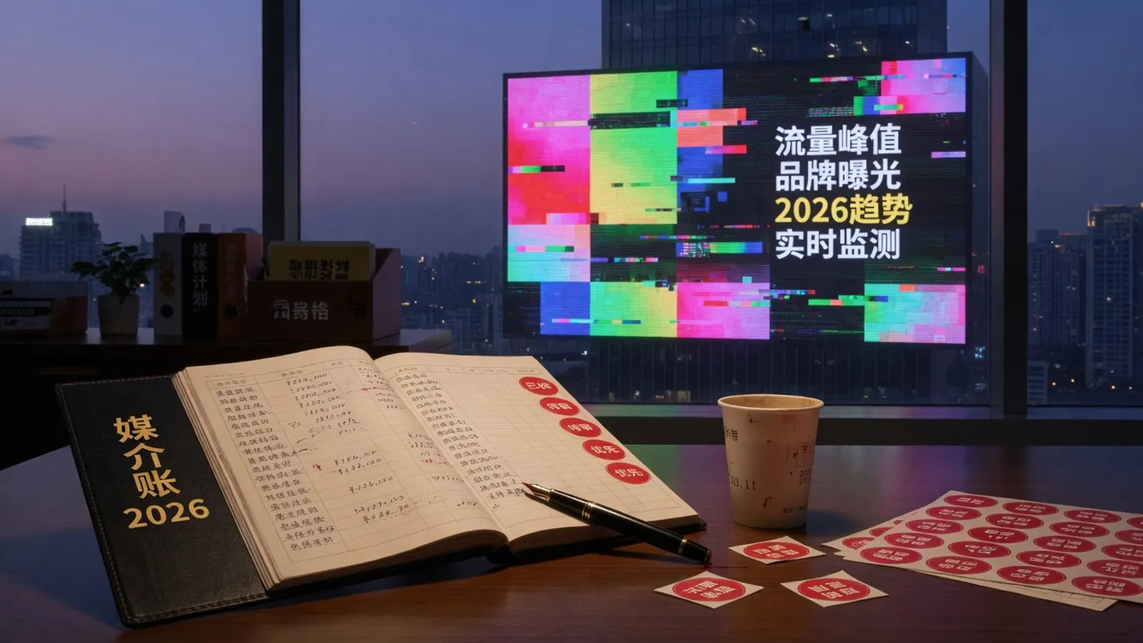 刊位簿与城市大屏：红格贴纸占位