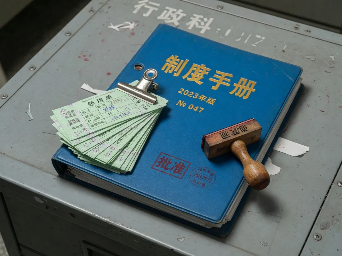 策略包与审批戳放在钢桌上