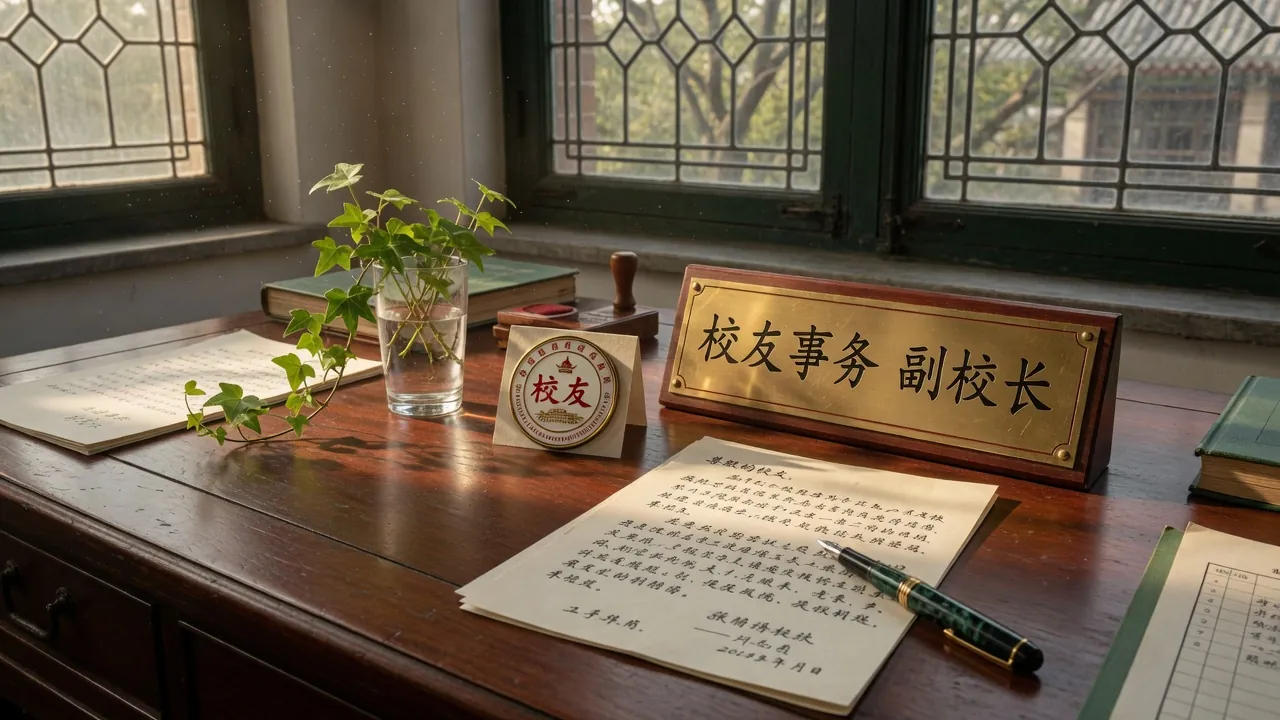 铅条窗下的海军蓝皮垫，常春藤、铜名牌与一封待改的信笺