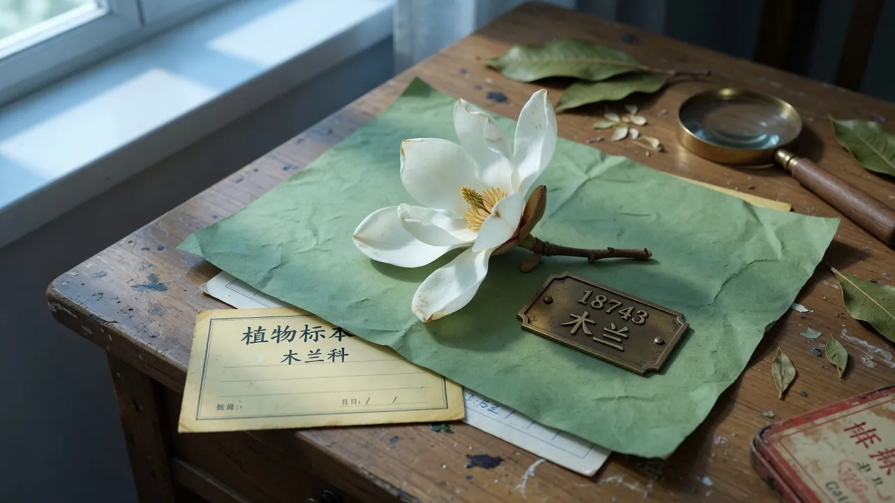 树木园里挂着登录牌的玉兰