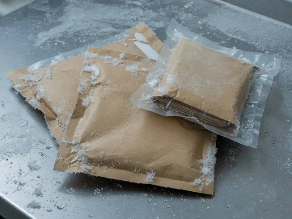 带霜的档案卷包与称重台