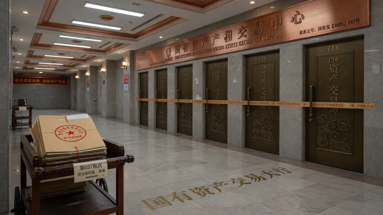 大理石长廊六道铜门与卷宗推车