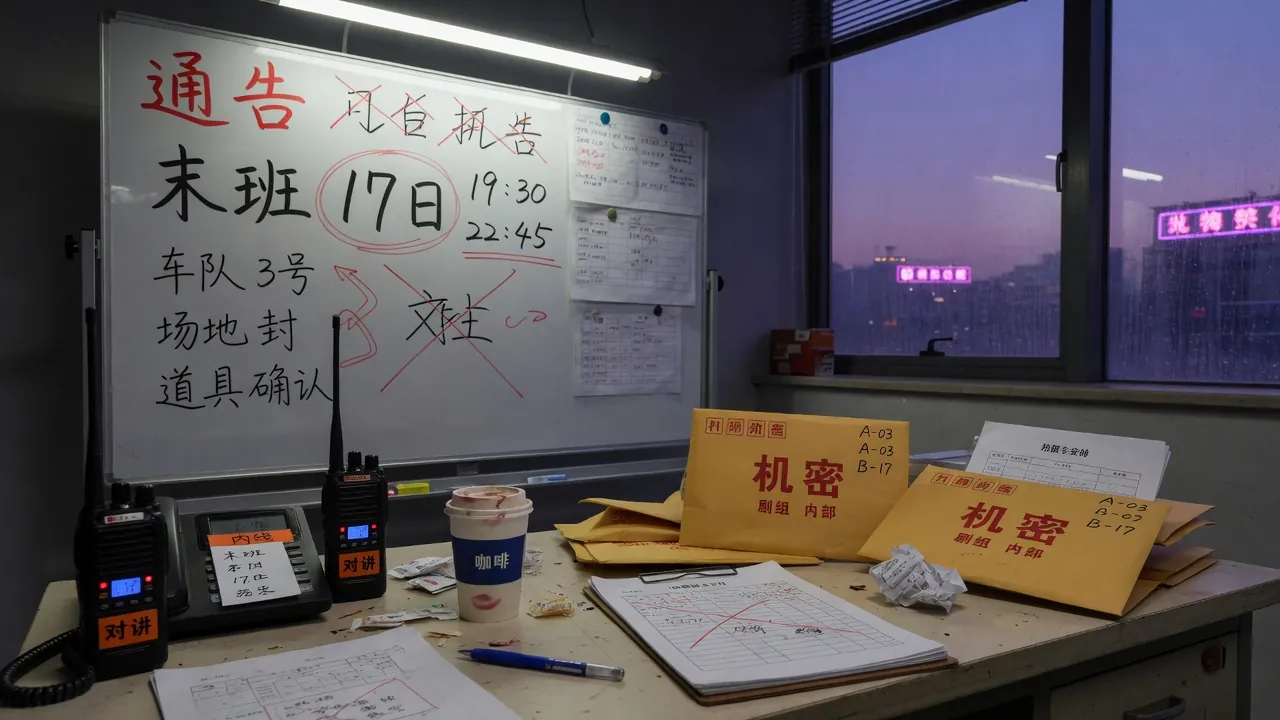 制片办公室的通告夹与对讲机