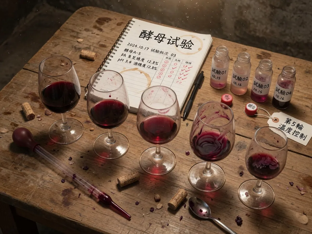 化验台上并排的试配酒样与移液管