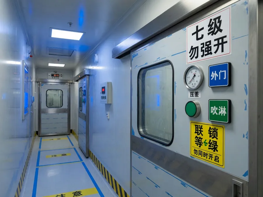 ISO 7 气闸门微开，墙上压差表