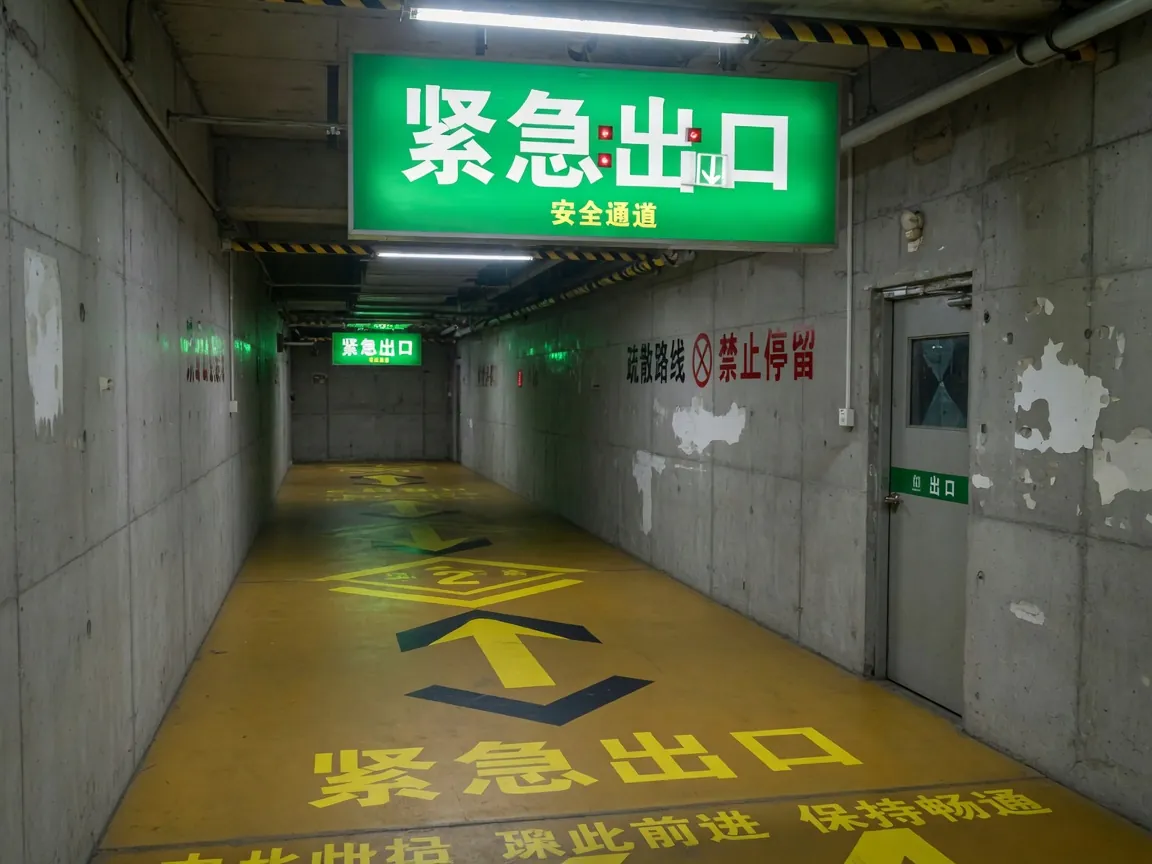 应急出口被货箱和叉车堵住
