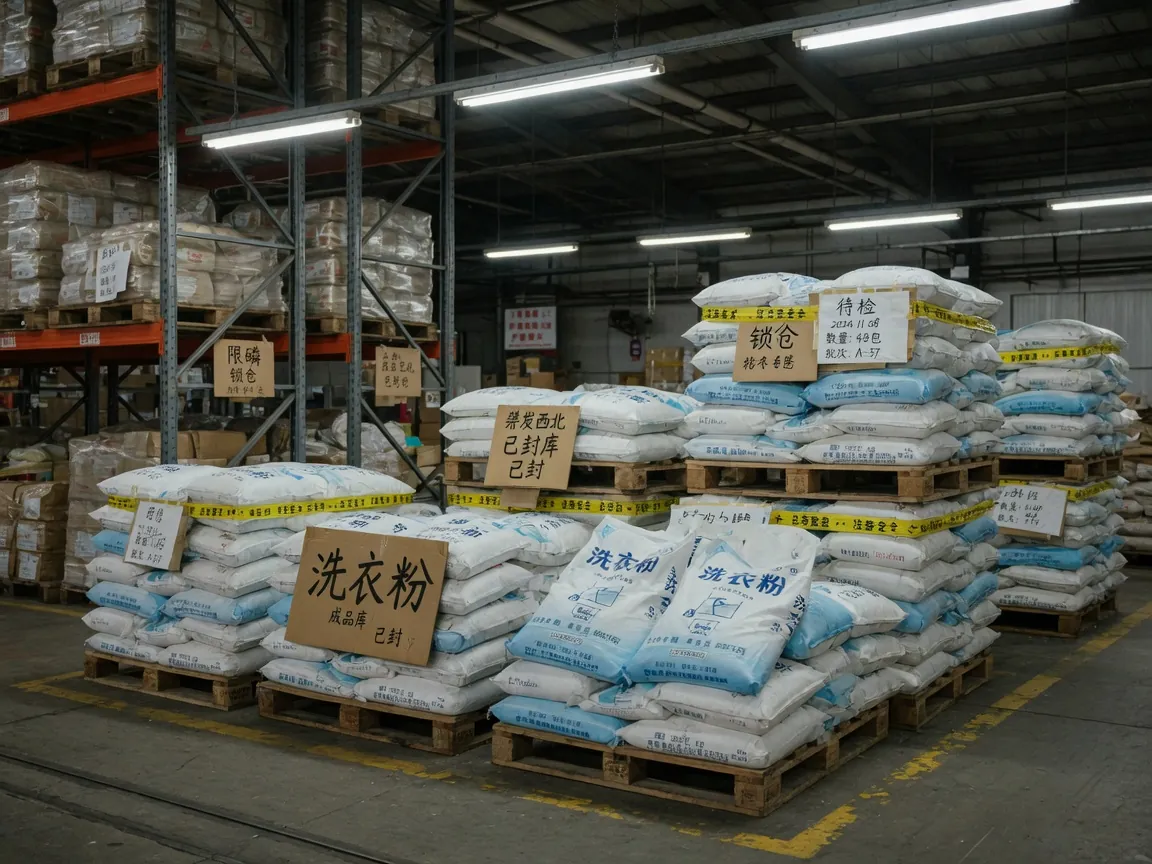 限磷地区锁仓的洗衣粉袋