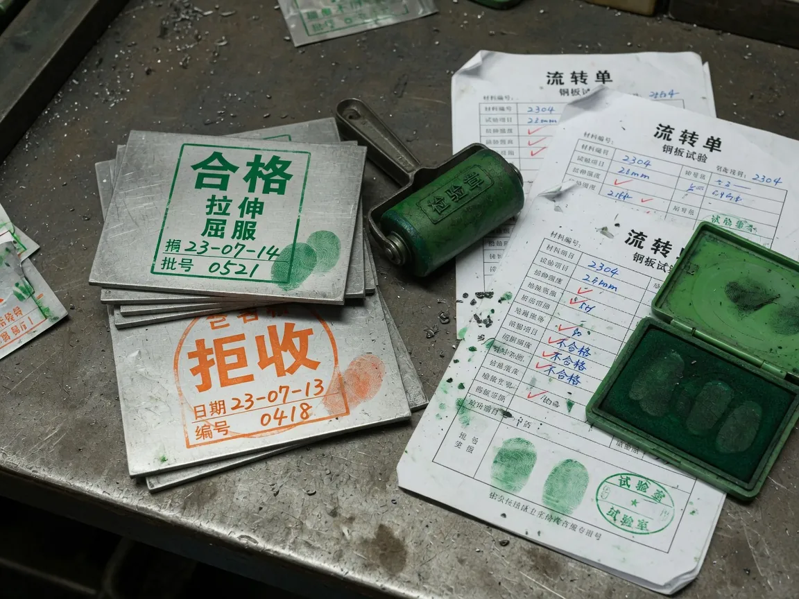 合格钢印与拒收钢印放在试验流转单上