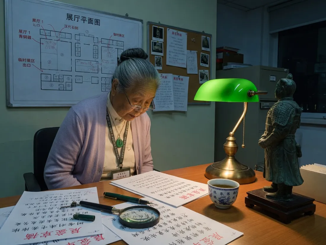 专家在亚麻纸上审阅展签草稿