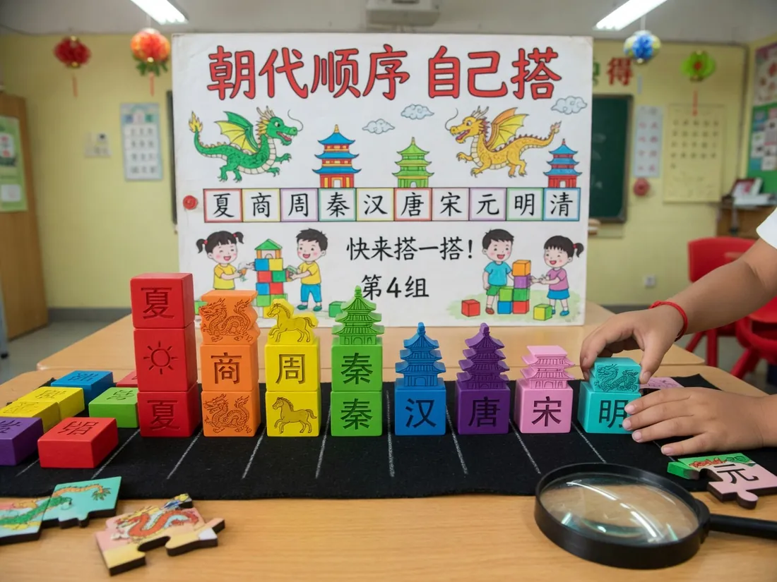 社教室里用木块摆出的朝代先后