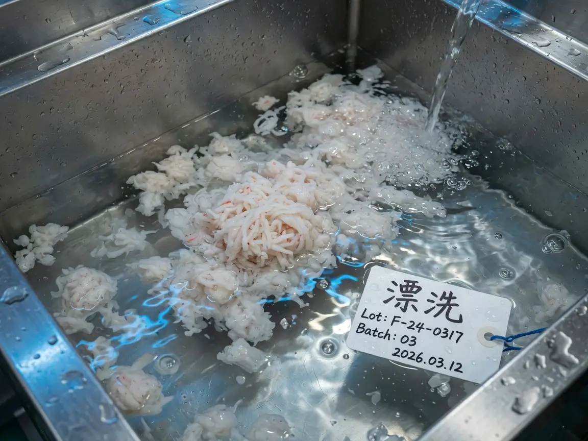 漂洗槽里的鱼糜与批次牌