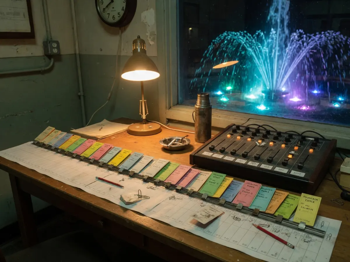 泵站控制室里的节目时间轴与纸质时段卡