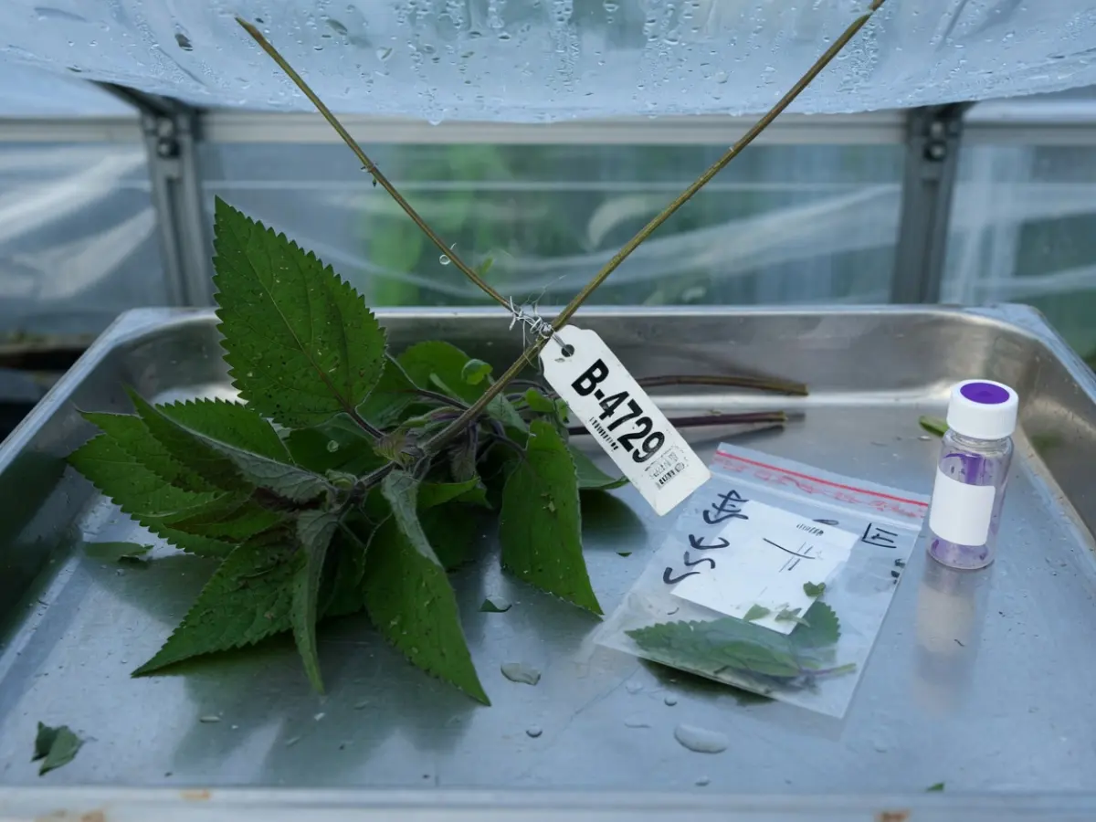带批次吊牌的药用叶片和取样袋
