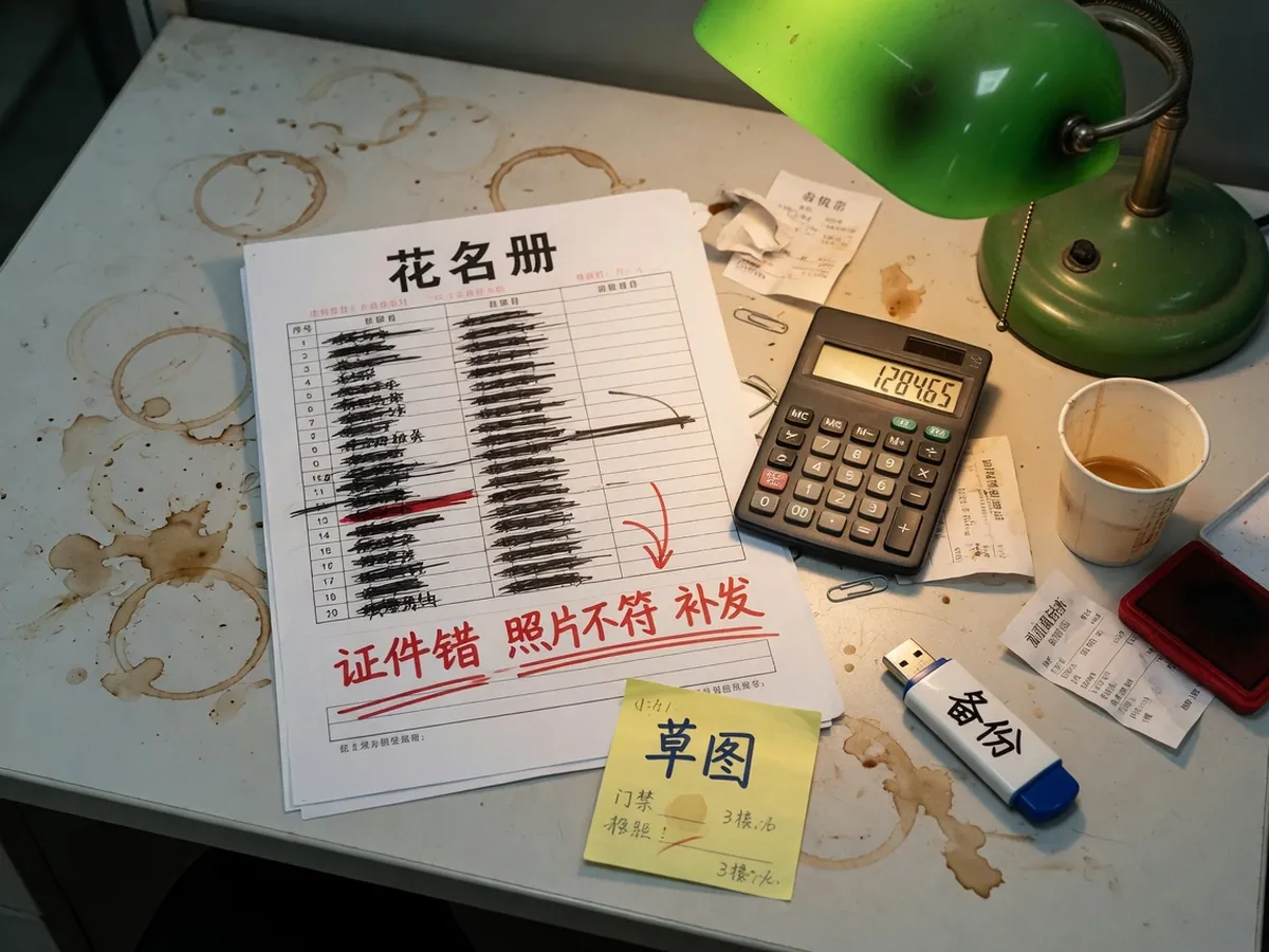 人事桌上被圈出证件错误的名单