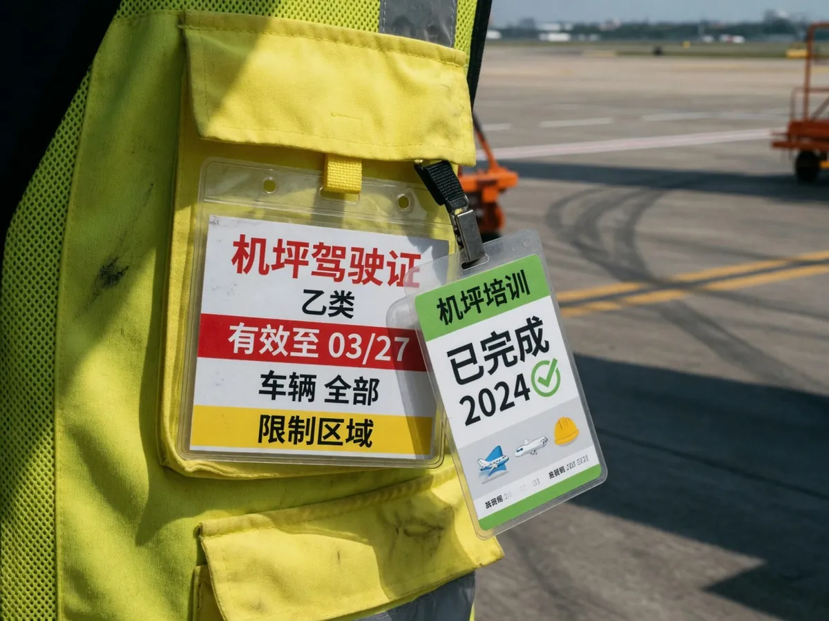 反光背心口袋上的场内驾驶许可卡