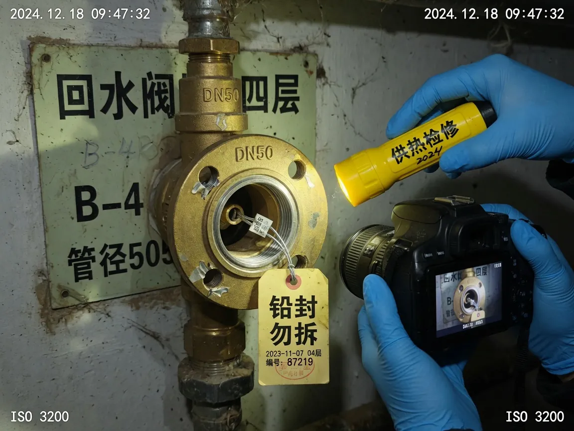 班组给入户阀打铅封并拍照，钢丝银封与编号牌