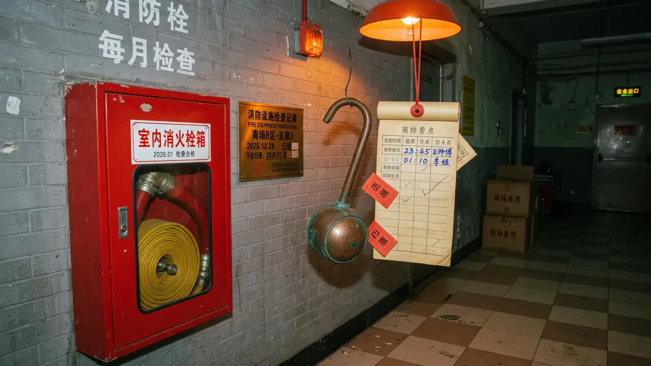 夜间走廊里的消火栓更点