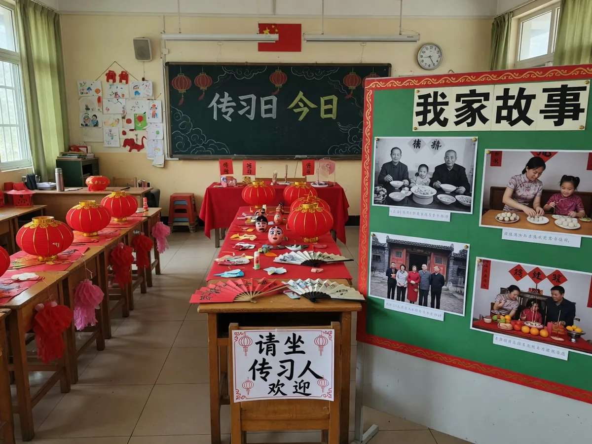 教室里等待传习的空座位与学生作业