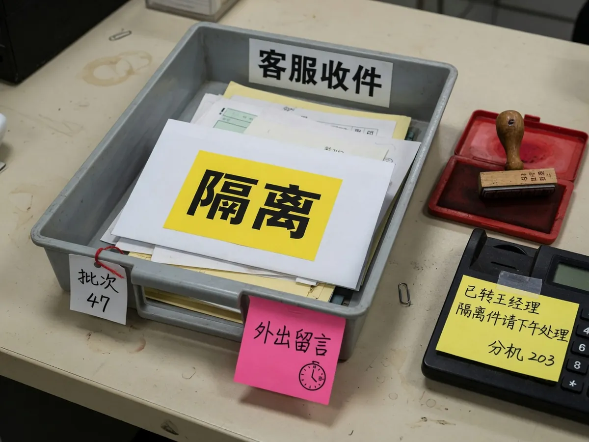 客服收件盘里被检疫封条扣下的信封