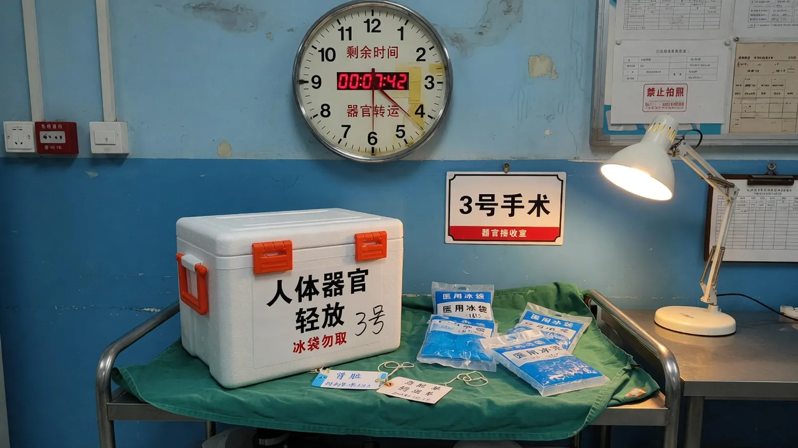 手术室墙钟与器官转运箱