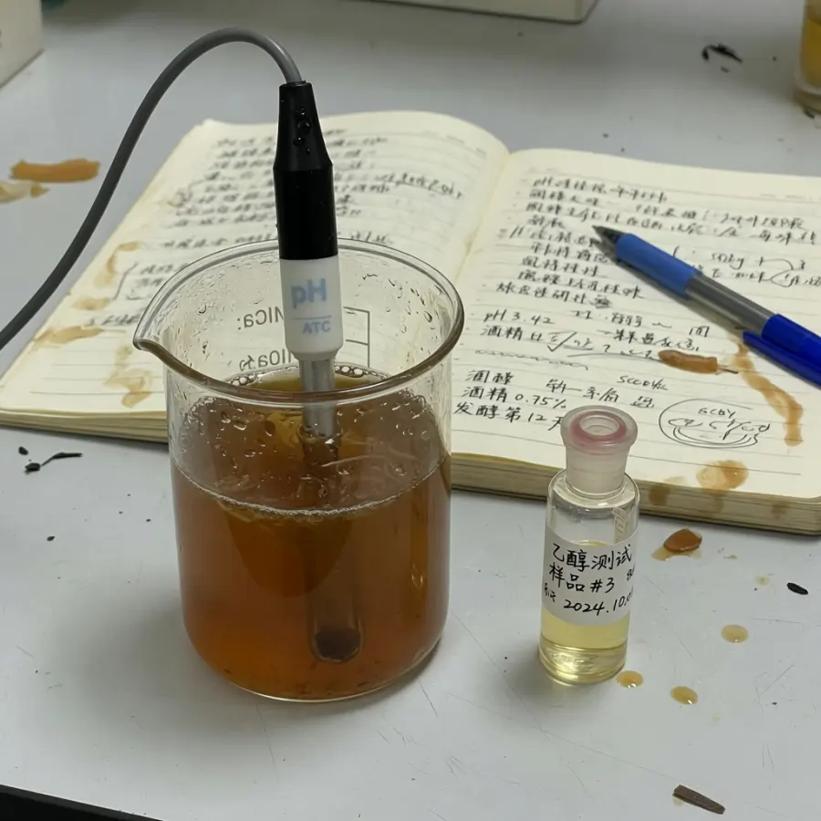 pH 计与乙醇测定放在琥珀茶液旁