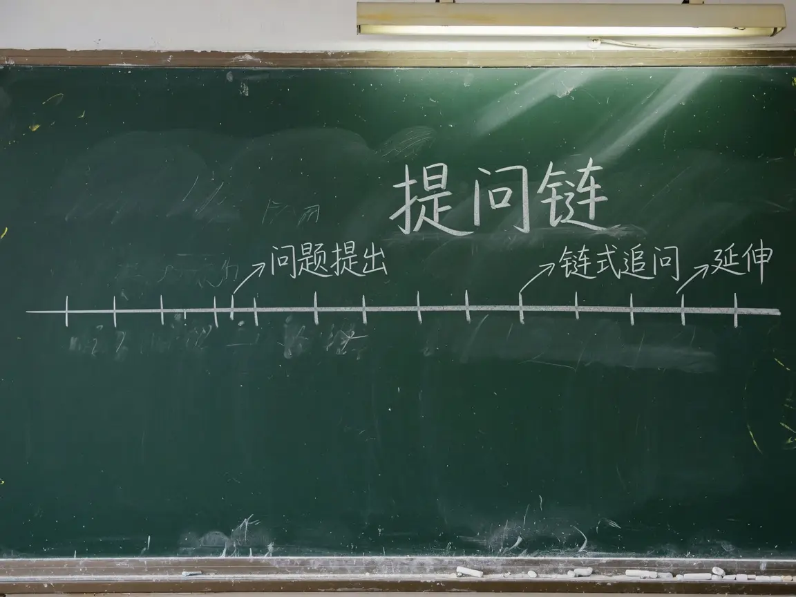 黑板上用粉笔画出的提问链时间轴