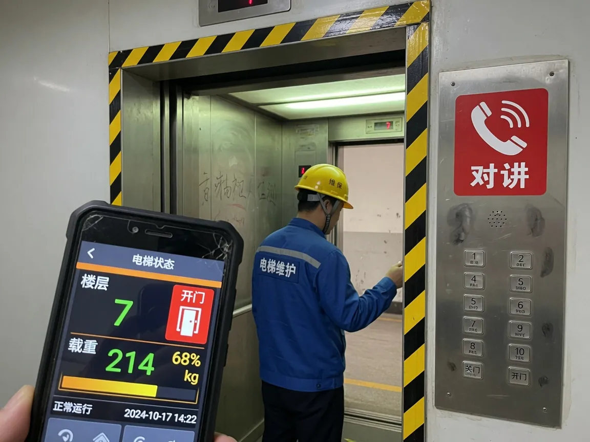轿厢内与技师手机上的楼层和人数