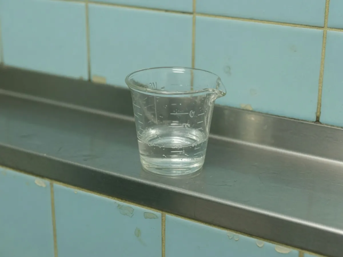 不锈钢窗台上的玻璃量杯