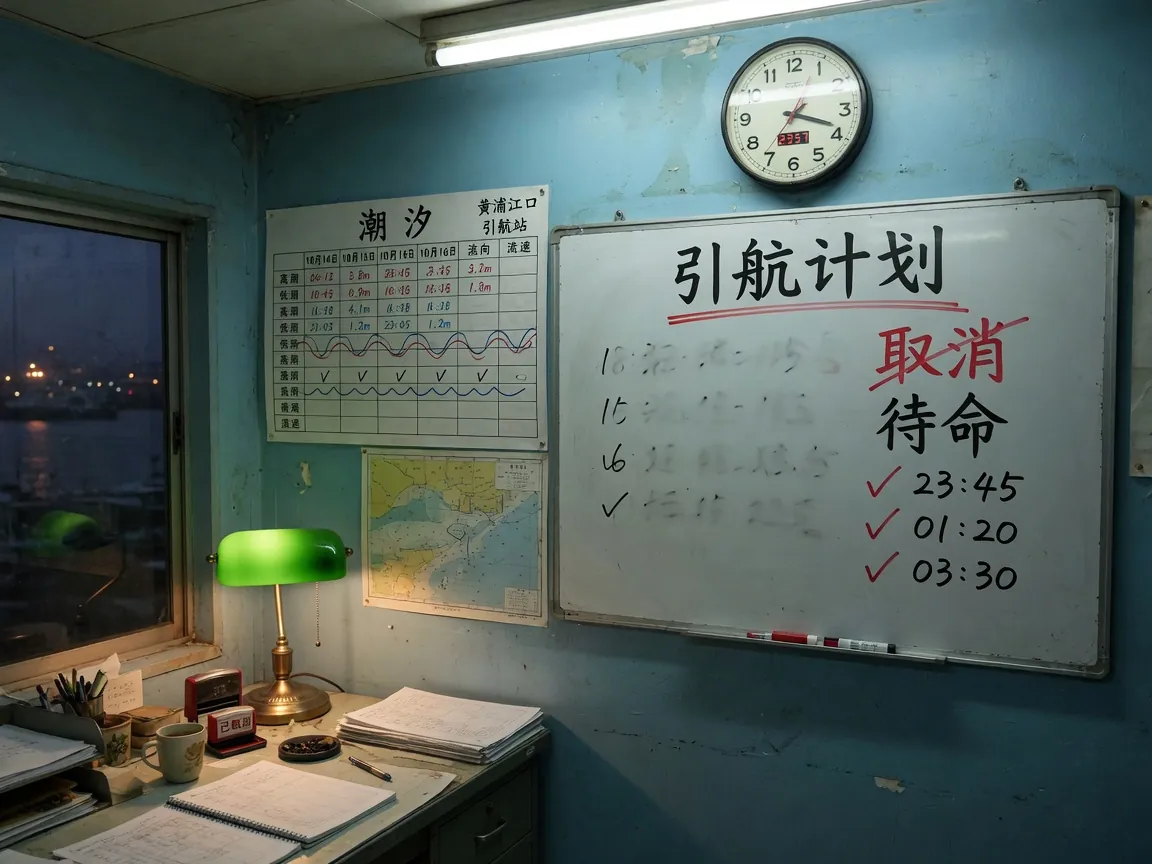 引航站调度台：船期与潮窗对照、超大型船用橙色标出