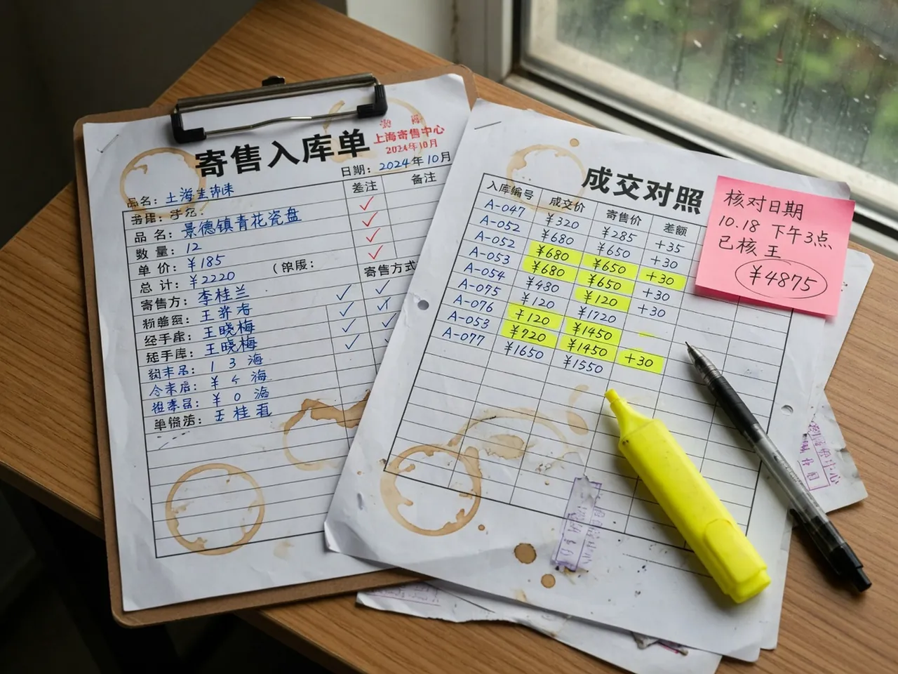 定价分析师桌上的成交对照表