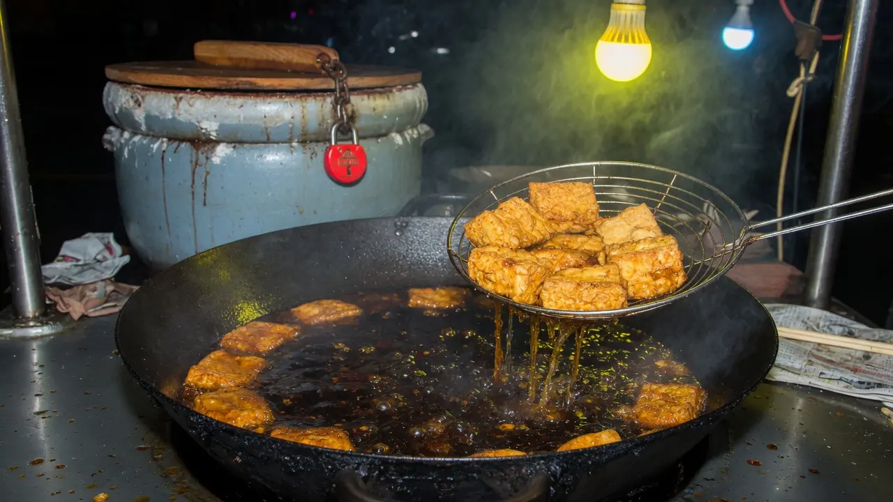 油锅里的炸豆腐与卤缸红锁