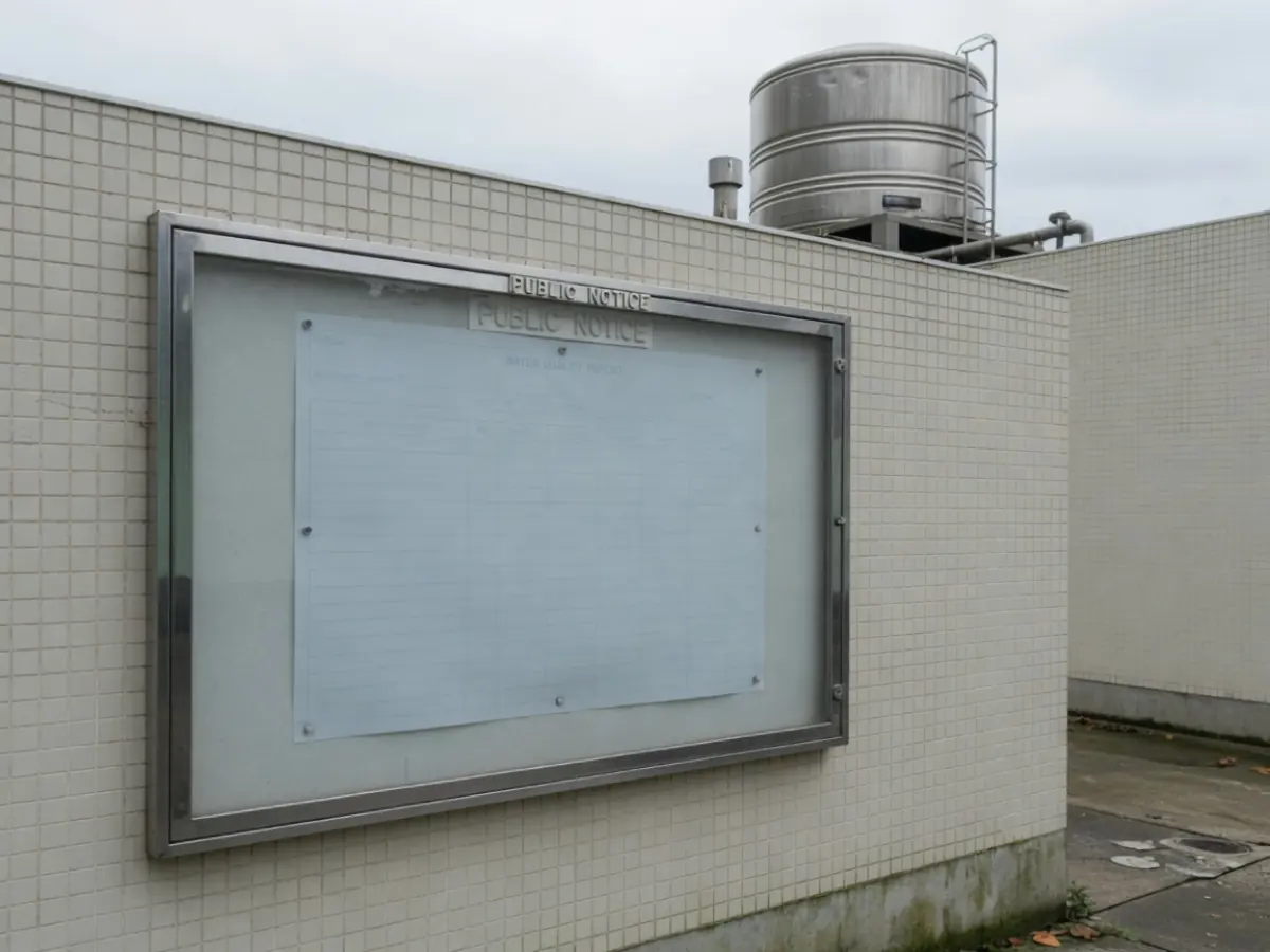 小区公示栏与屋面不锈钢水箱剪影