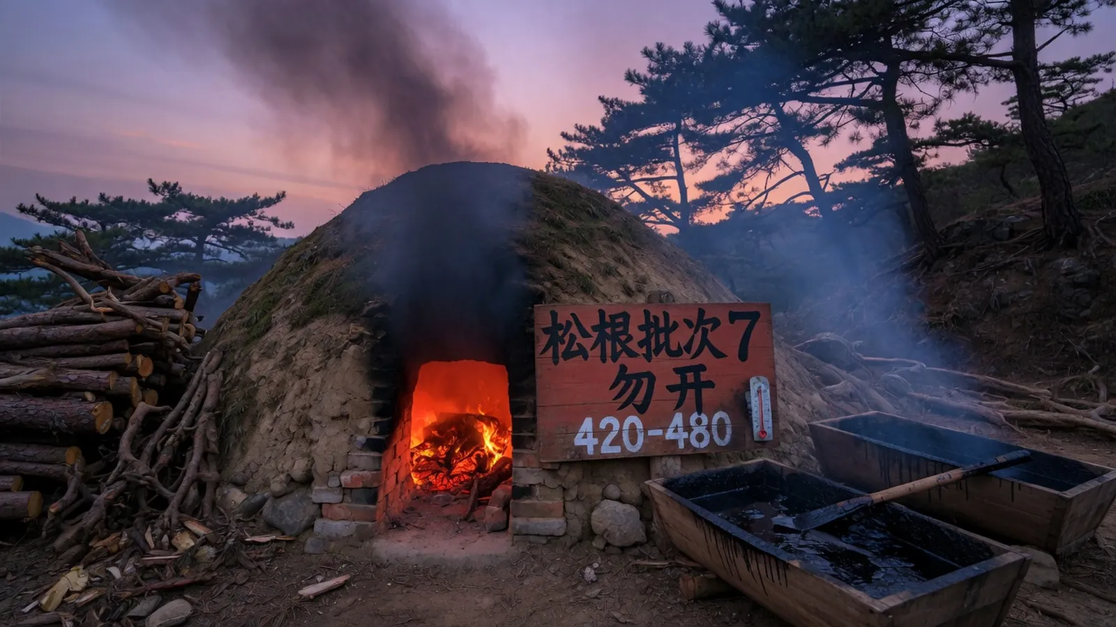 山间土窑：松根干馏，火口与焦油槽