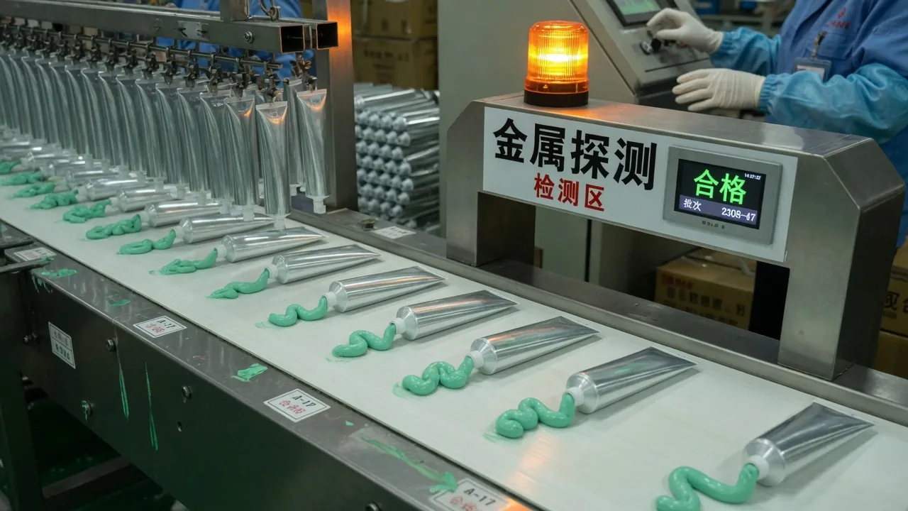 灌装线上的铝管与管尾