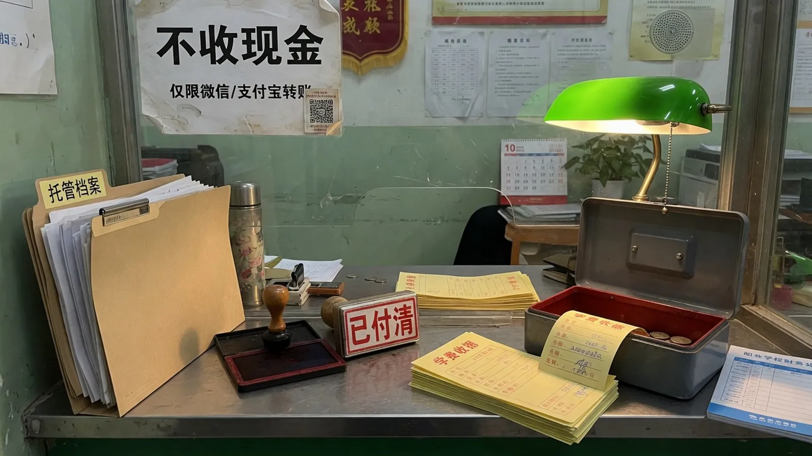托管柜台：上锁铁盒里的学费收据与出勤表