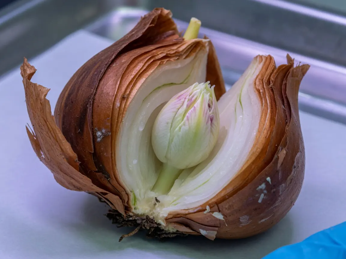 剖开的种球，花芽睡在鳞片里