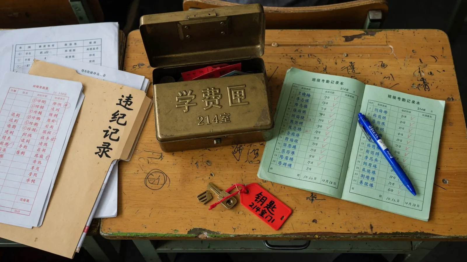 课消册旁的铜匣