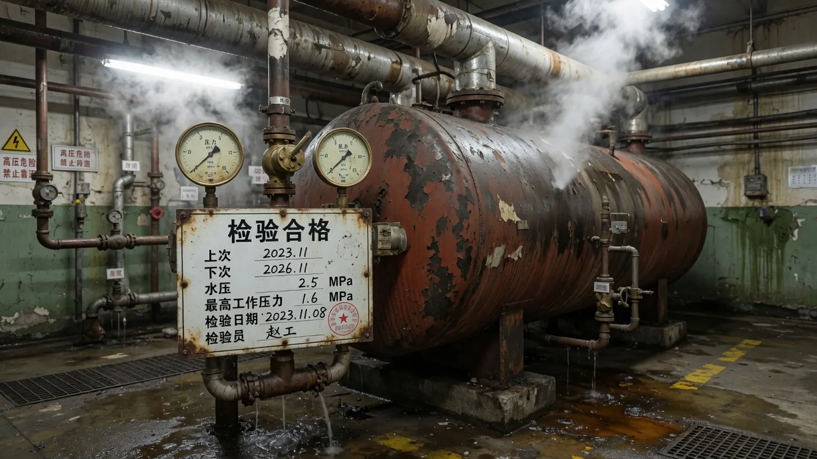 锅炉房压力容器：检验铭牌、安全阀与压力表