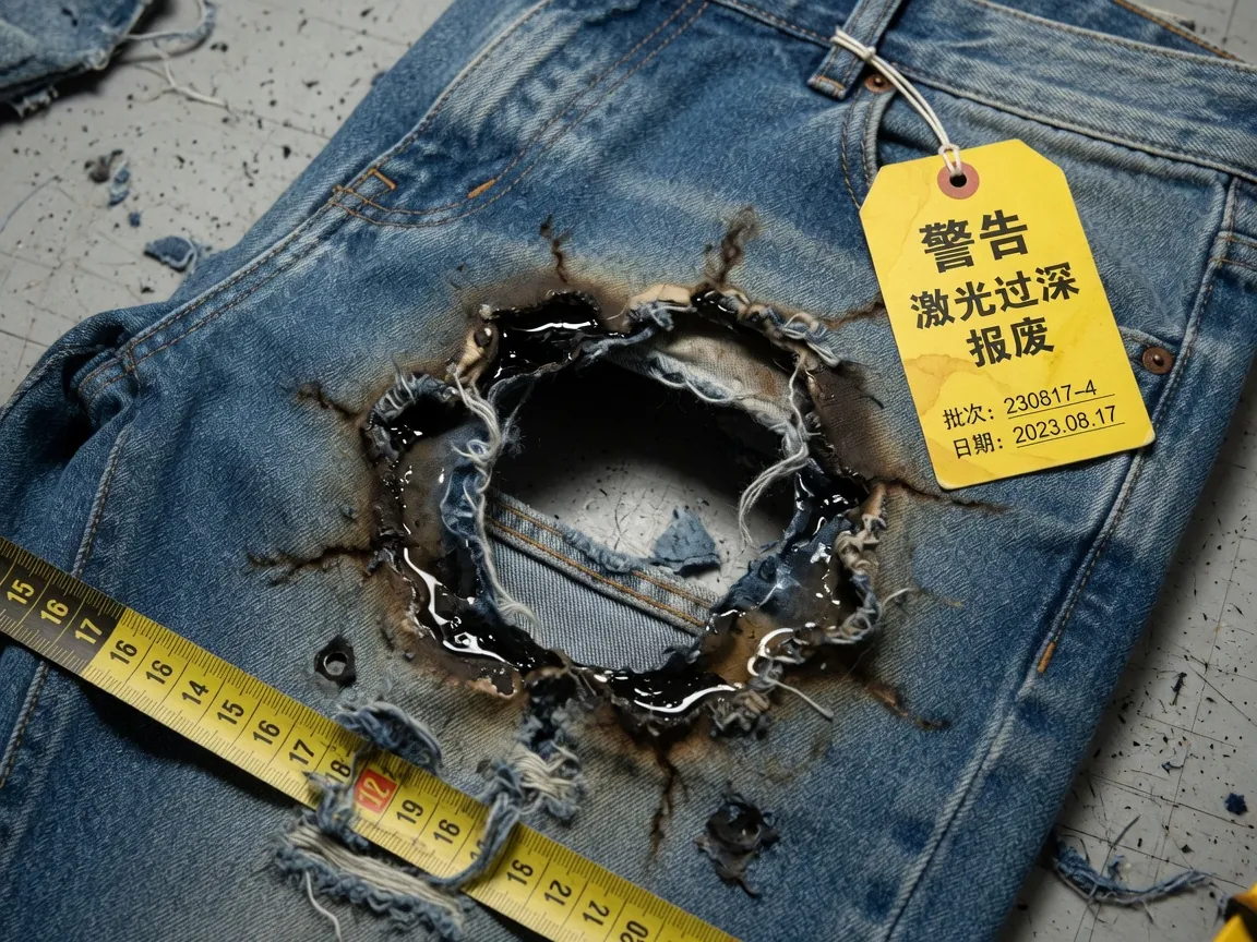 激光过深造成的破洞与警示吊牌