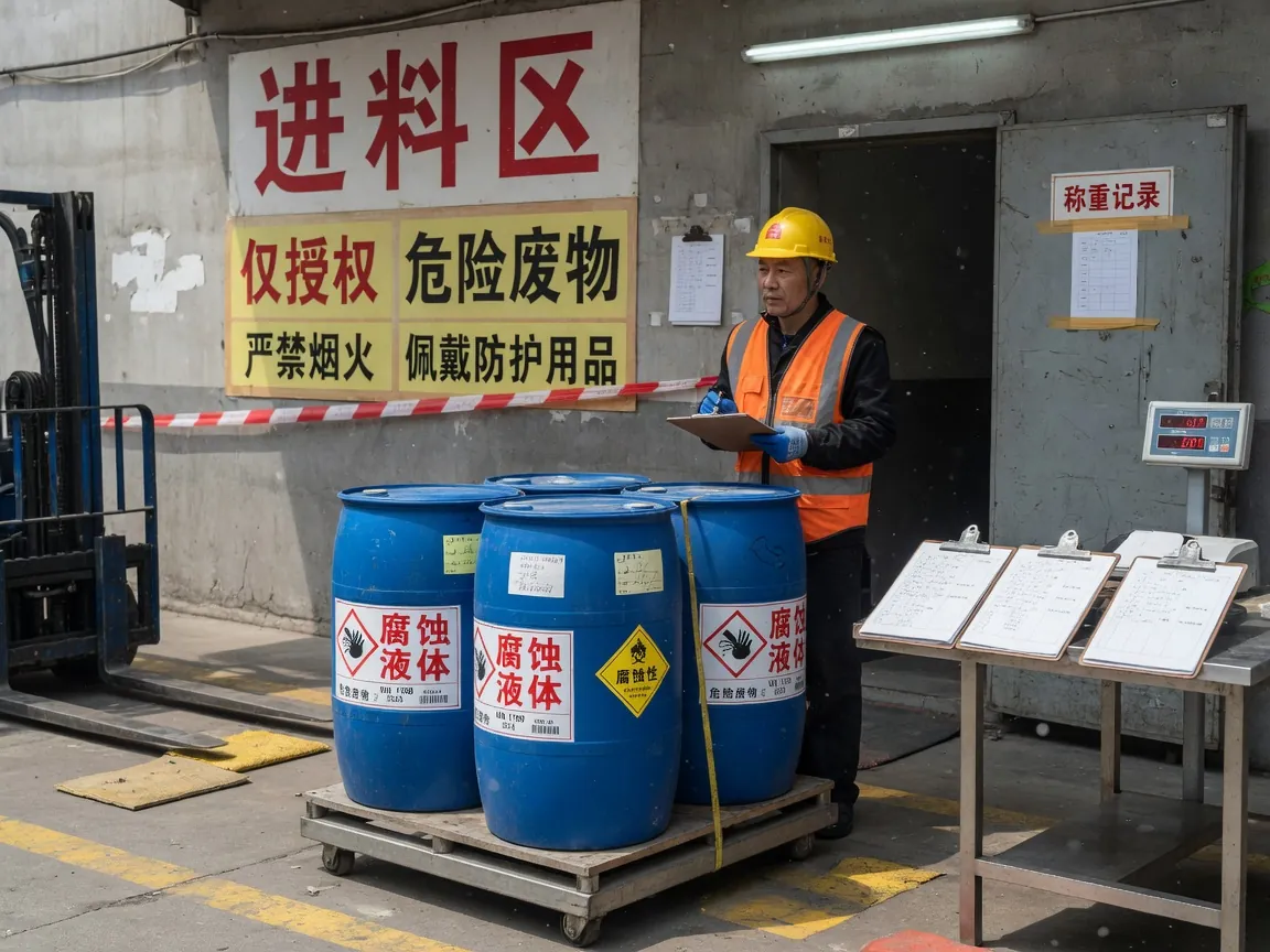 处置单位接收过磅的危废桶